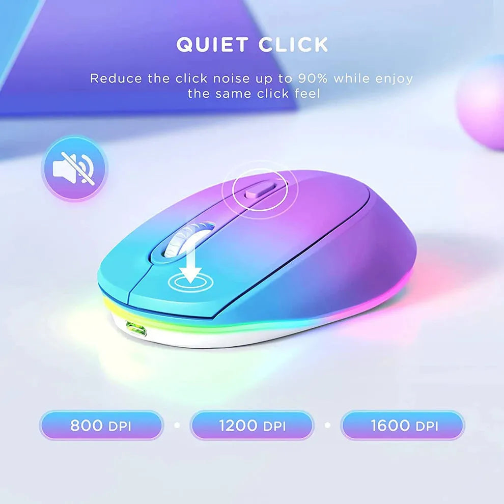 White rechargeable wireless mouse showing ergonomic design and compact size for laptop use