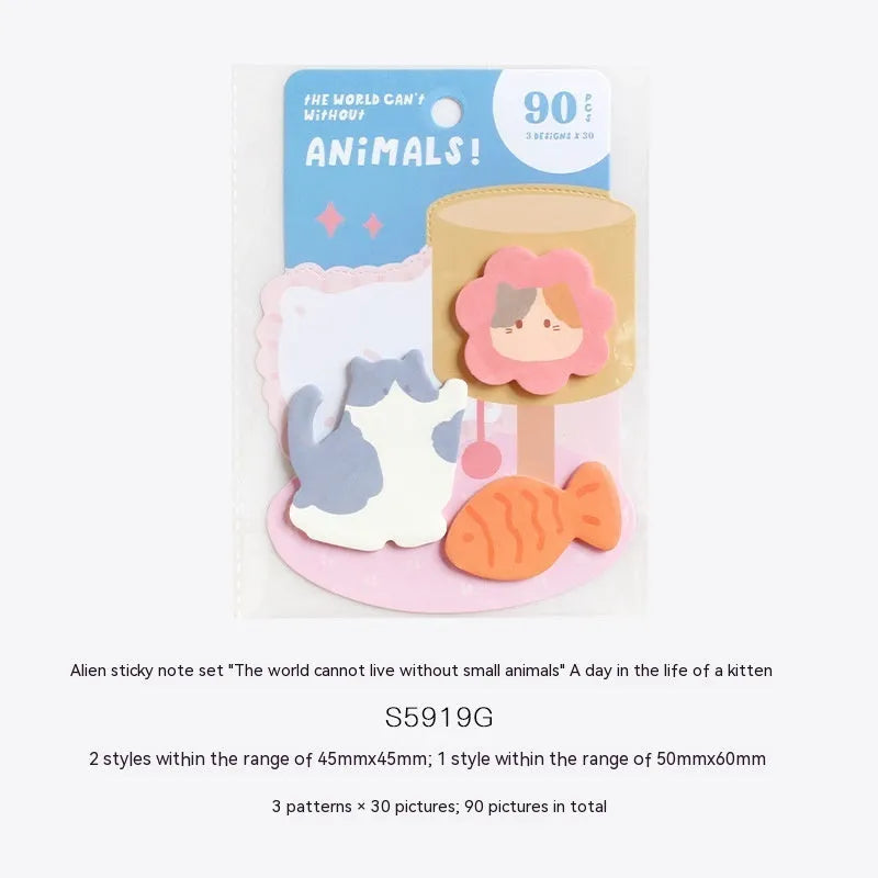 Small animal shaped sticky note set with 90 pages and six colourful cover designs