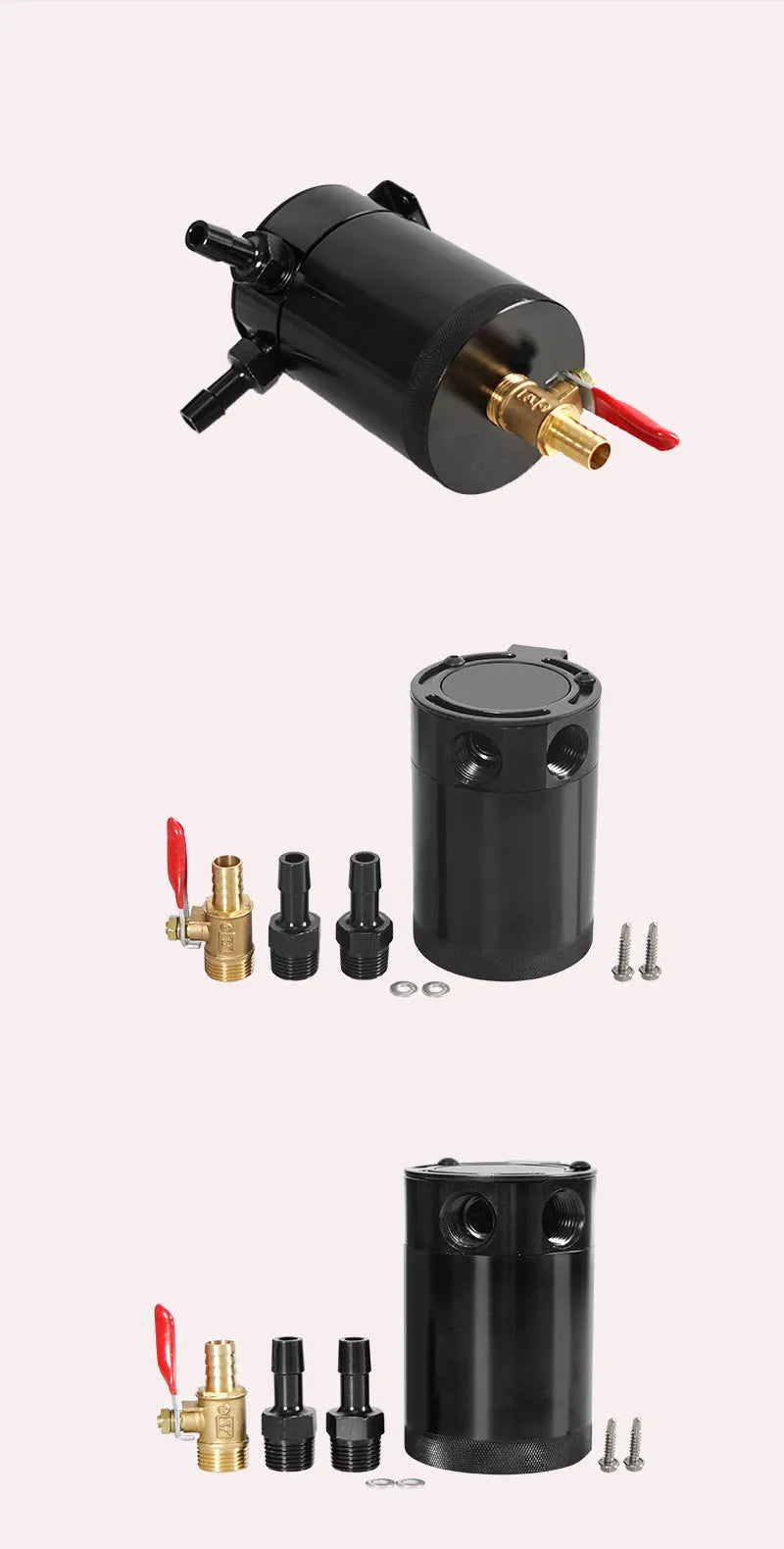 Automotive aluminium oil pot with two-hole breathable design and oil-free valve in black finish