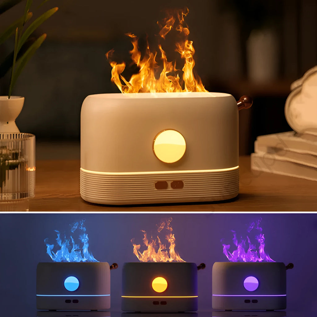 Simulation flame USB humidifier with 200ml water tank on desktop