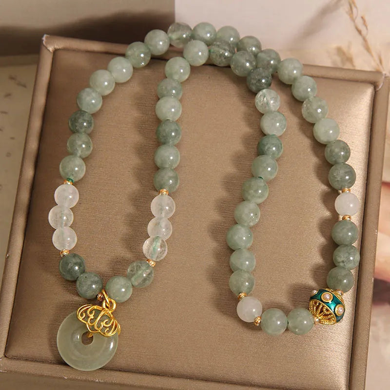Women's double-layer aventurine crystal bracelet with oil green stones and rhinestone decoration