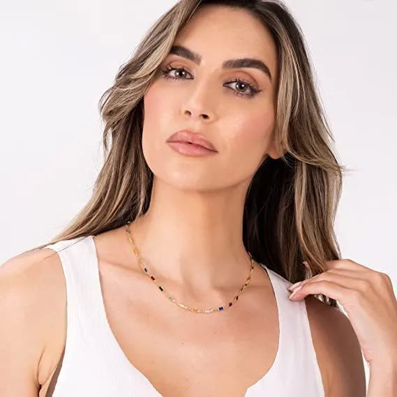 Ladies geometric crystal necklace with glass pendant and alloy chain measuring 41-50cm