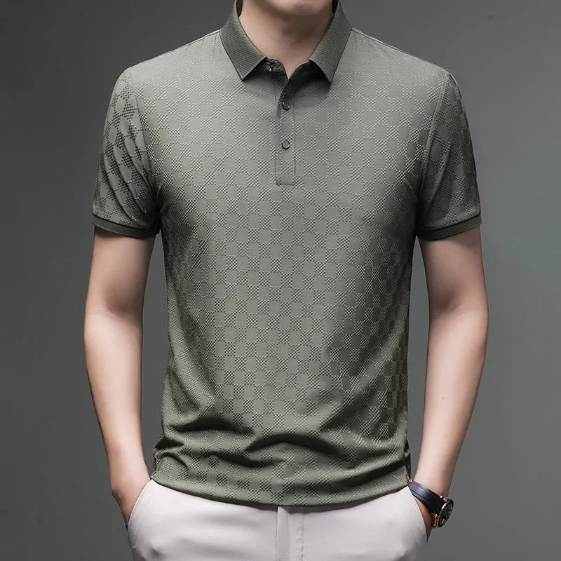 Rhombus thin ice silk short sleeve t-shirt in black with side slit design
