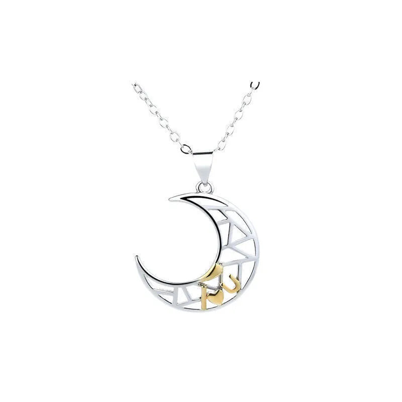 Sun and moon couple necklace set with electroplated copper pendants on cross chain