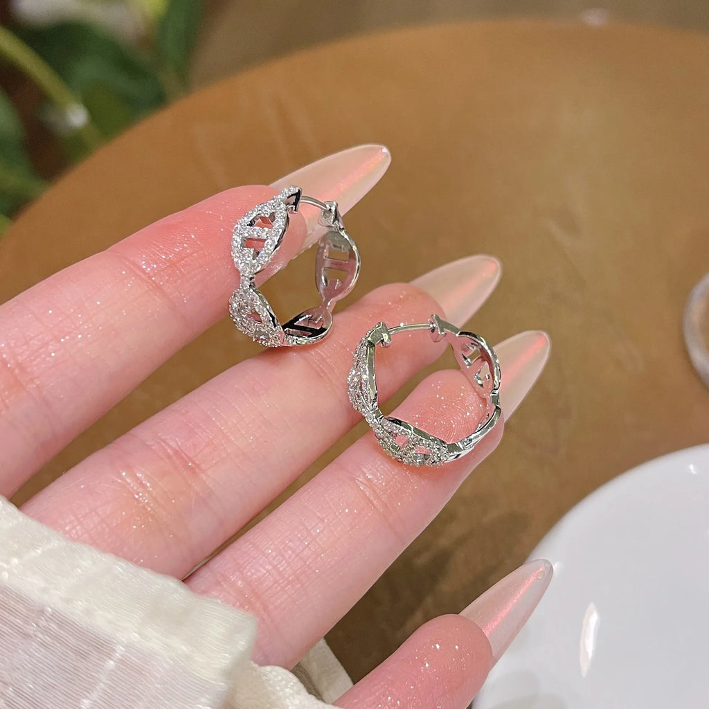 Women's diamond earrings with thick gold plating in silver, gold and rose gold colour options