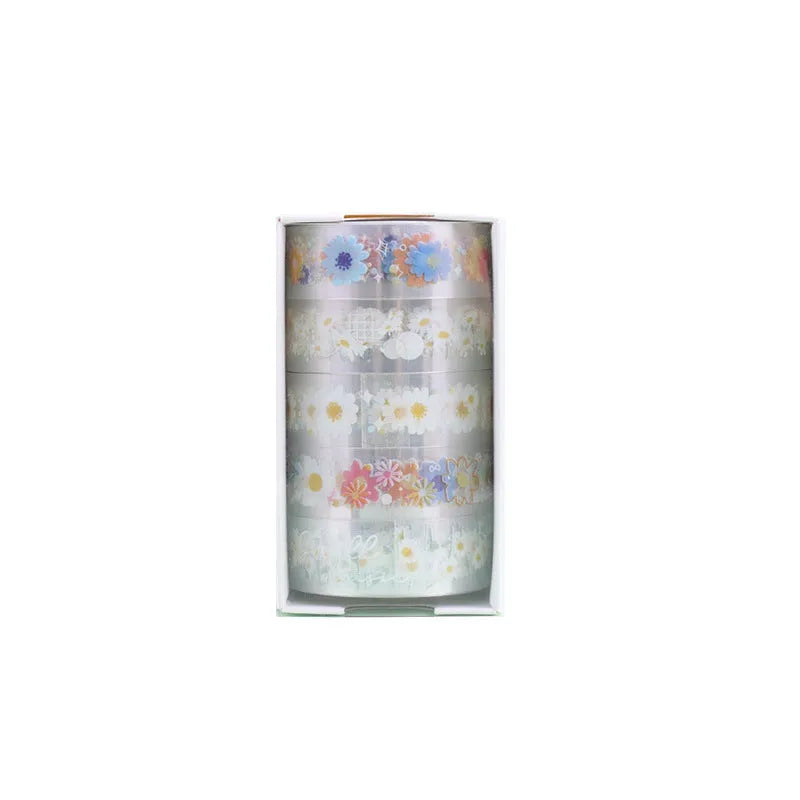 Five rolls of transparent adhesive tape with Midsummer Daisy cartoon decoration on clear PET film