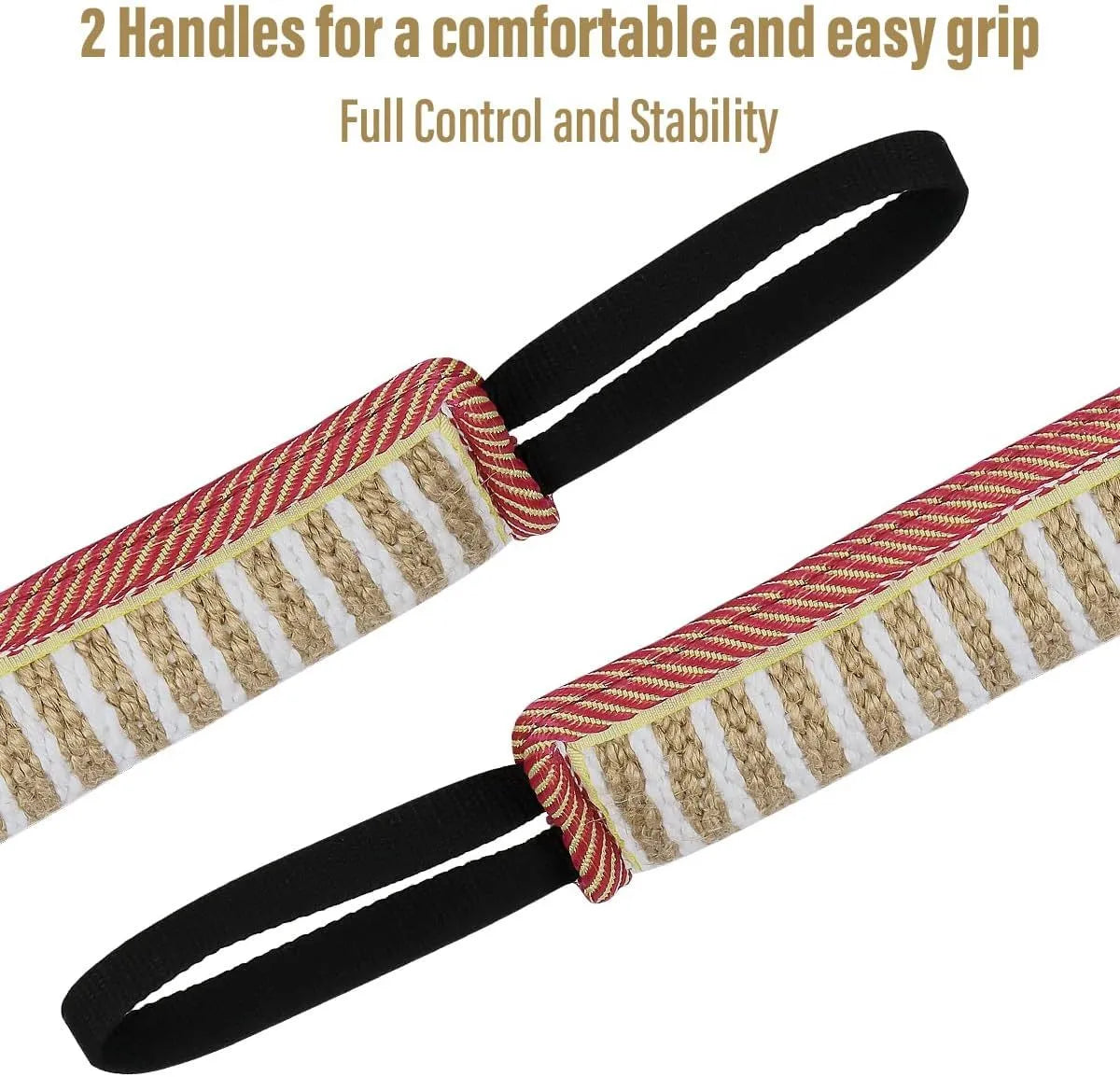 Beige jute dog tug toy with two handles for interactive training play