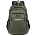 Casual men's Oxford cloth backpack in black, shown with a breathable back panel and polyester lining.
