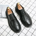 Men's black and brown business brogue shoes with round toe and artificial PU upper for office wear
