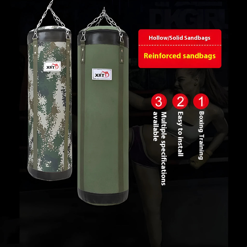 Canvas hanging boxing sandbag in camouflage or canvas style, hollow 60cm to 120cm