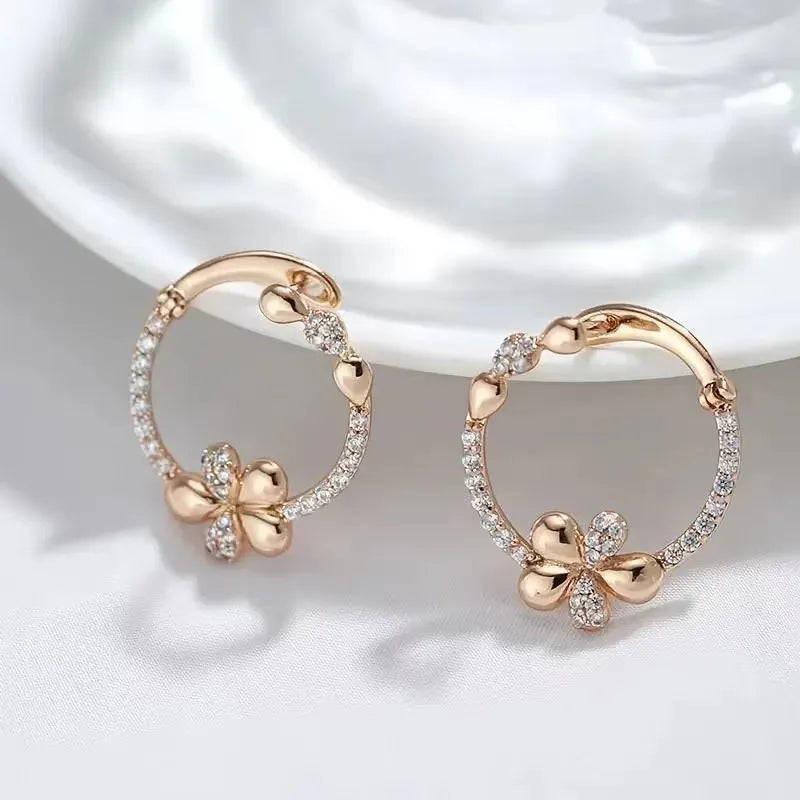 Copper geometric round ring earrings with electroplated finish for women