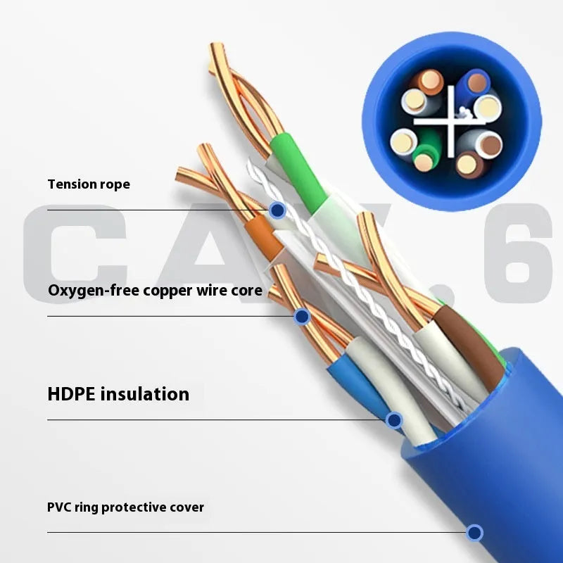 Blue and grey 305 metre reels of Cat6A oxygen-free copper network cable for 10G Ethernet installations.