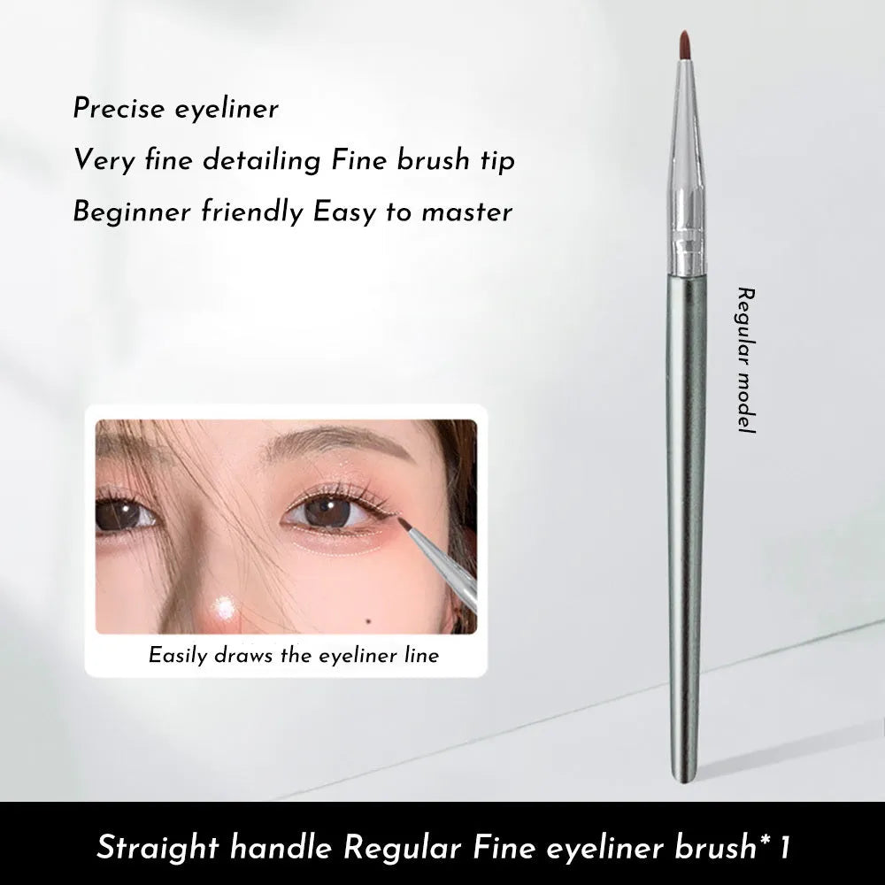 Angled bend head eyeliner brush for precise under eye and tear trough makeup application