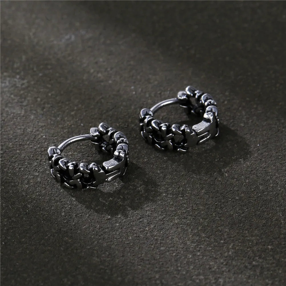 Men's copper geometric hip hop earrings in 10mm and 14mm sizes with auspicious cloud design