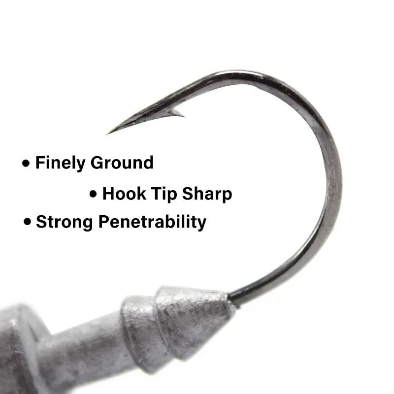 Yayu shaped lead head fishing hook lure in blue, silver, and yellow colours showing fish simulation design.