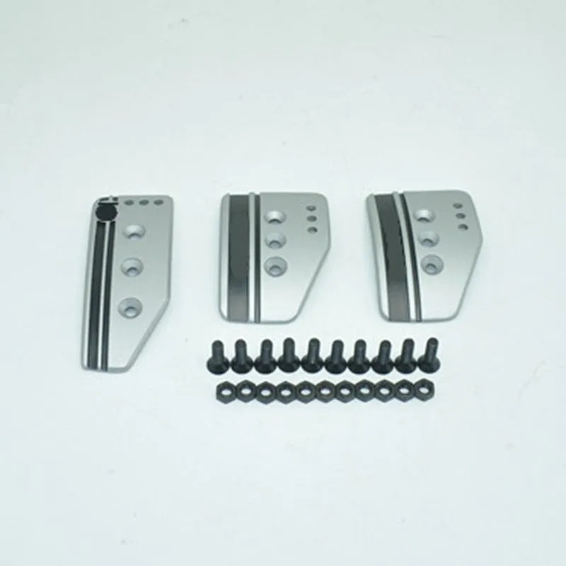 Aluminium alloy manual transmission car pedal kit showing three pedals with screws and nuts
