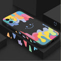 Rainbow smiley face print TPU phone case with attached lanyard in white or black colour options