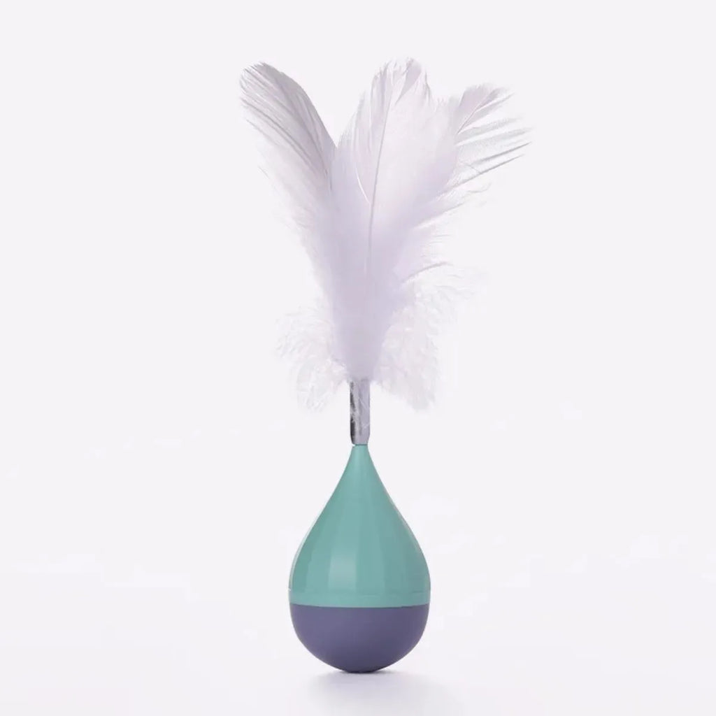 Green and pink feather tumbler cat toy with self-healing design