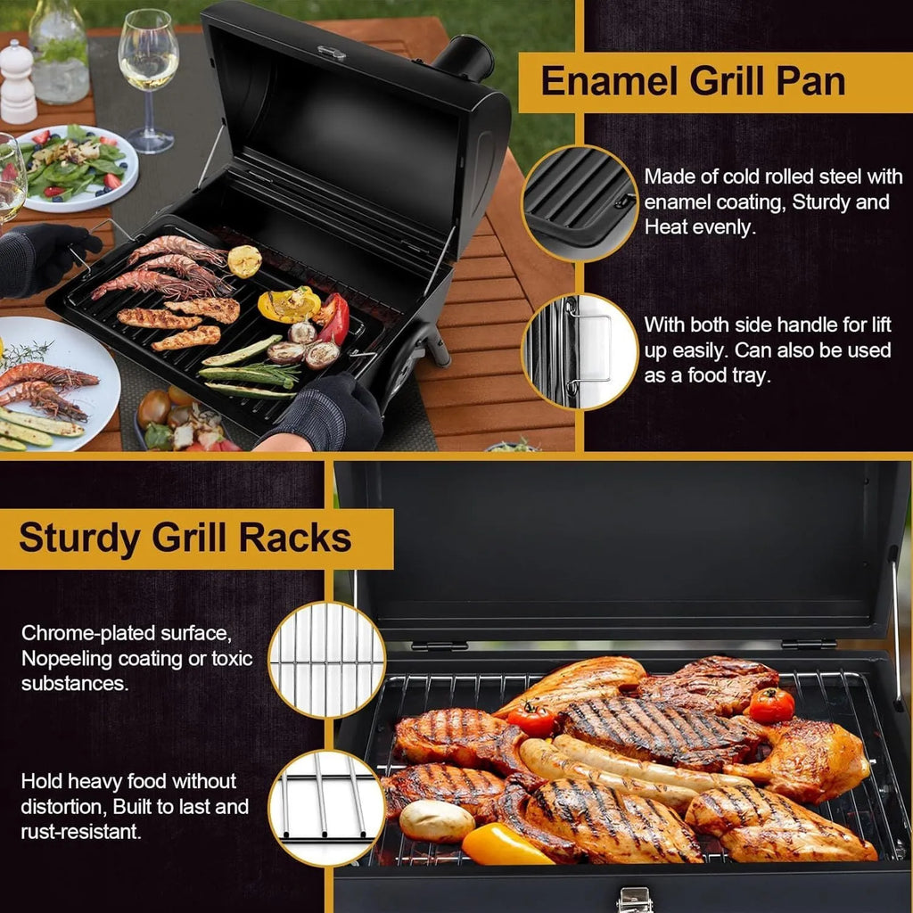 Small folding desktop charcoal barbecue smoking device with grill for portable cooking
