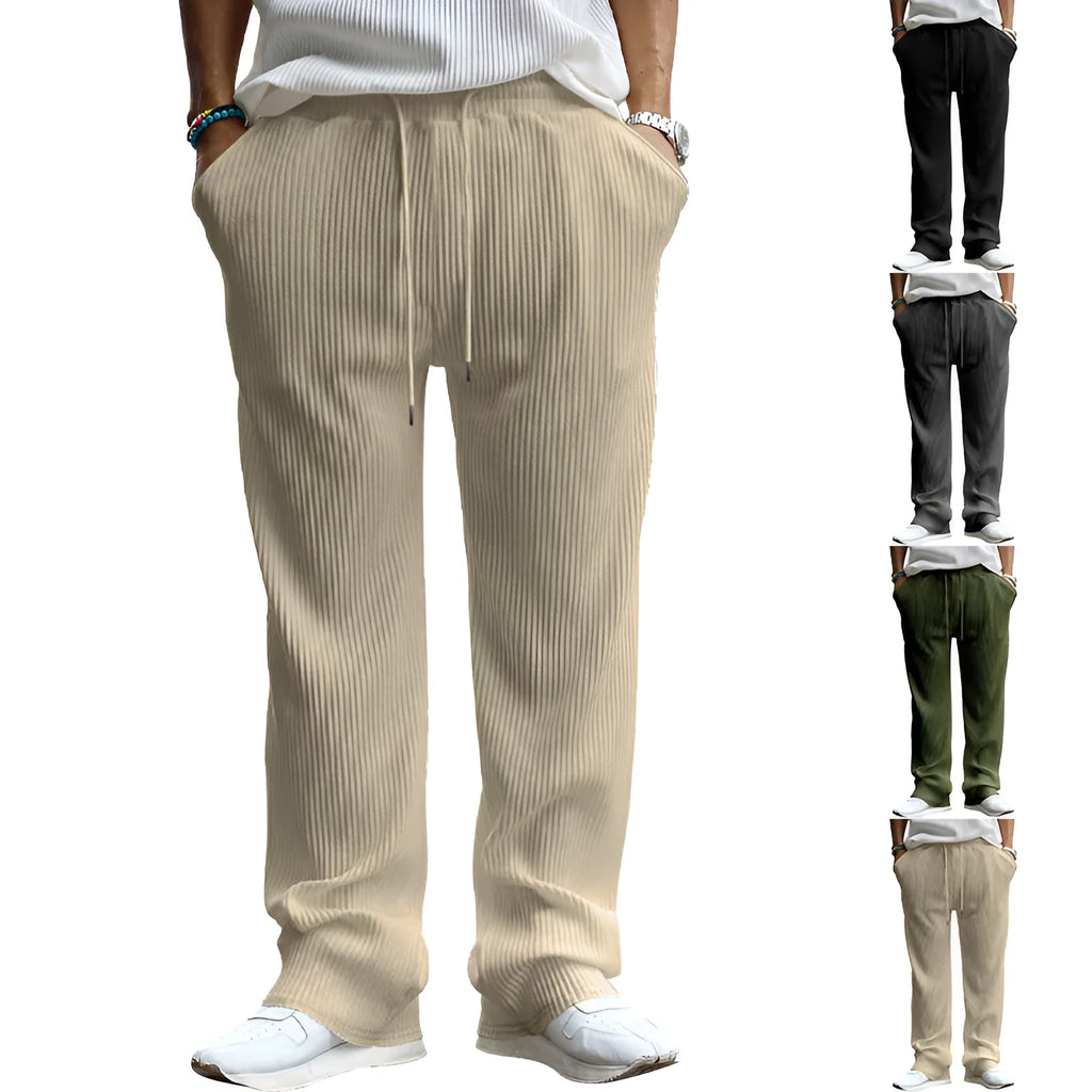 Men's loose fit high waist straight leg trousers in army green colour showing casual styling
