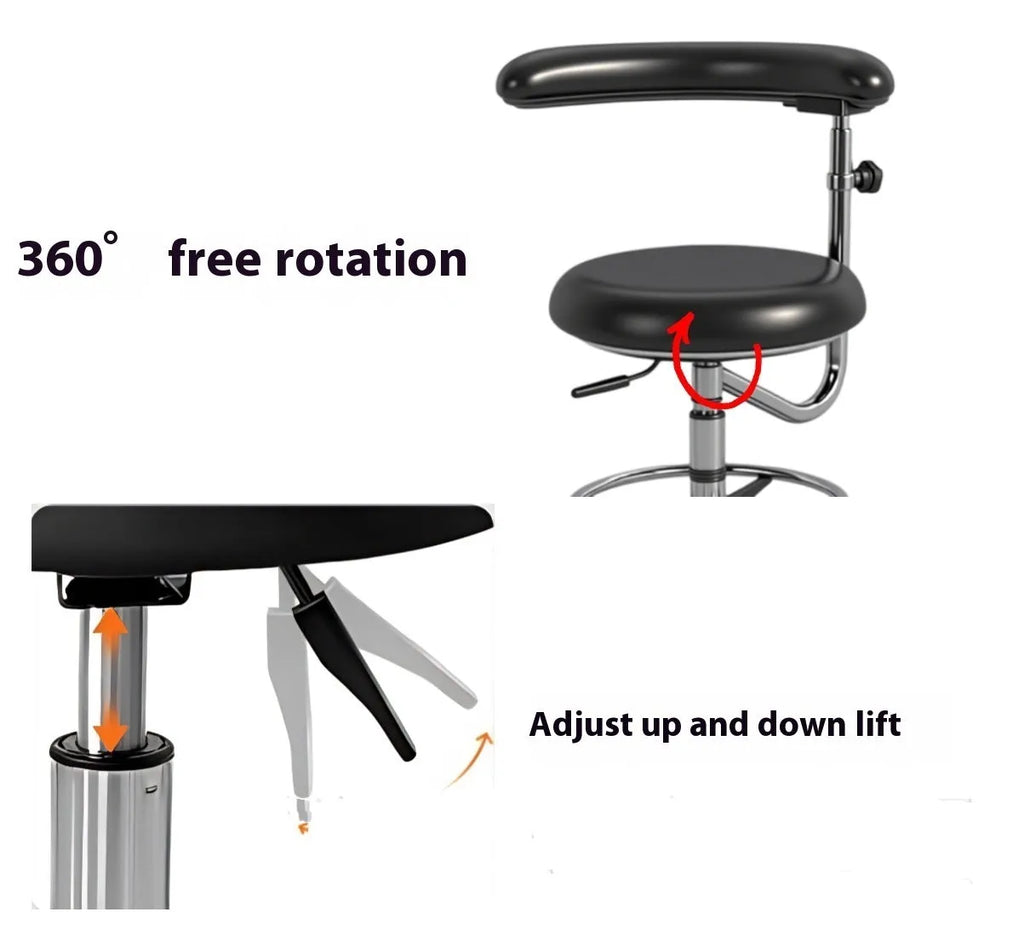 Black leather dental hospital chair with lift mechanism for height adjustment