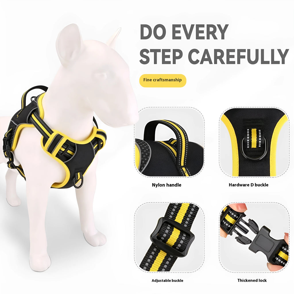 Polyester dog harness traction strap in orange or yellow colour with anti-breaking features for outdoor training