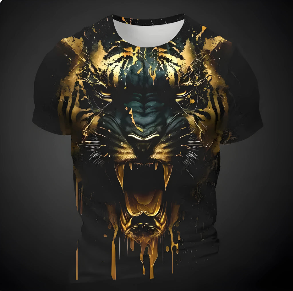 Men's 3D tiger pattern short sleeve T-shirt in polyester bird eye cloth fabric with digital printing