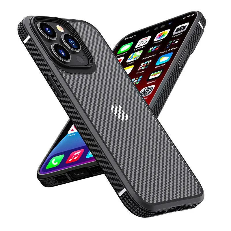 Black carbon fibre pattern protective case for Apple iPhone 13 series phones
