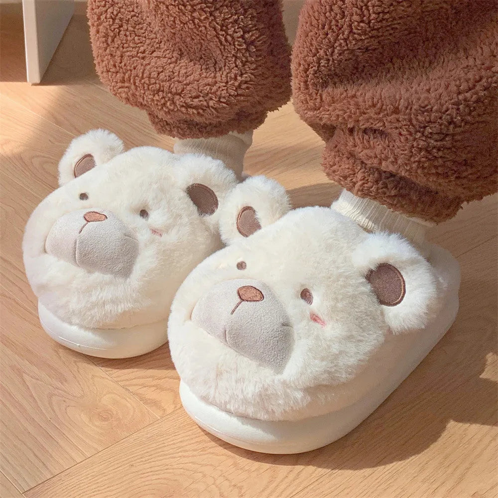 Womens cartoon pattern suede plush slippers with round toe in milky white colour