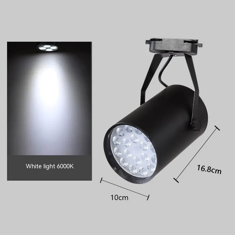 LED track spotlight with aluminium shell in retail setting showing adjustable positioning