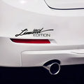 Reflective plastic bumper sticker showing Black, White, and Colourful design options, scale showing 16cm length.