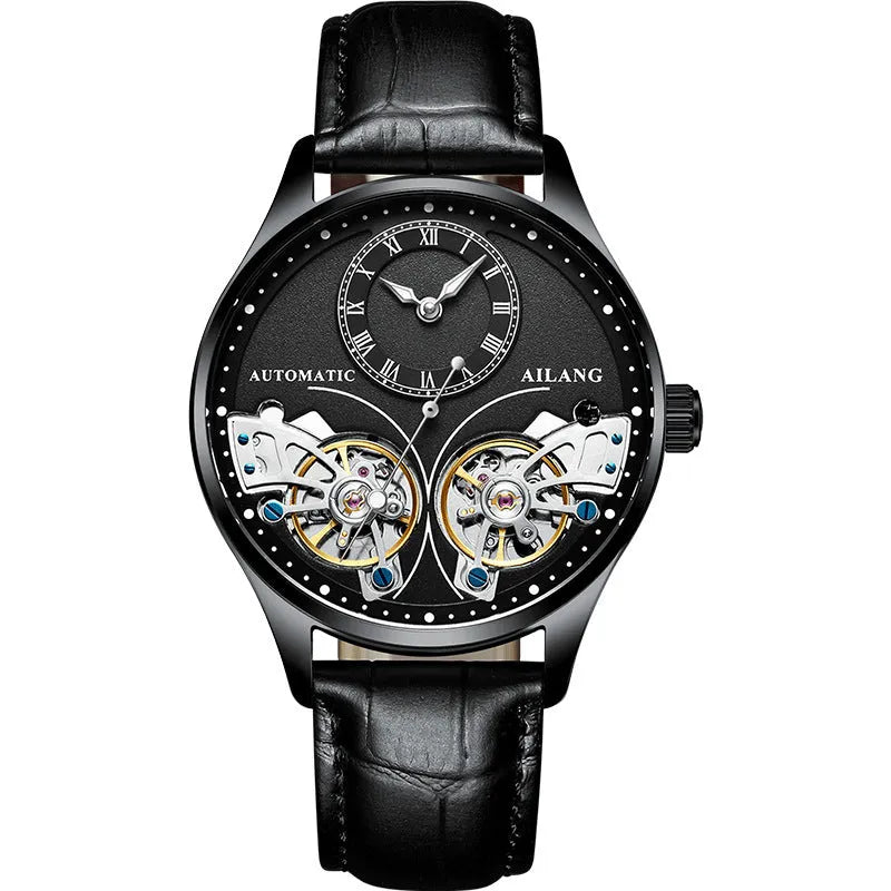 Titanium automatic men's watch with tourbillon and moon phase on black dial