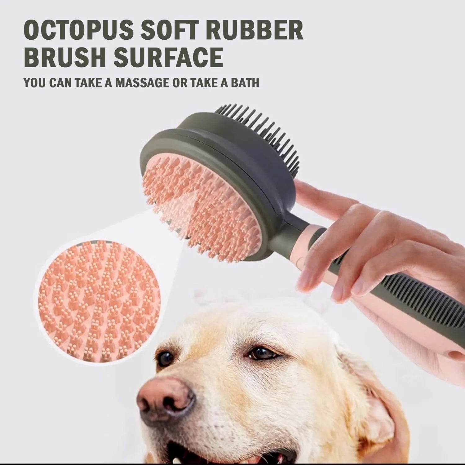 Double-sided cat grooming brush with slicker brush and flea comb in green and pink colours