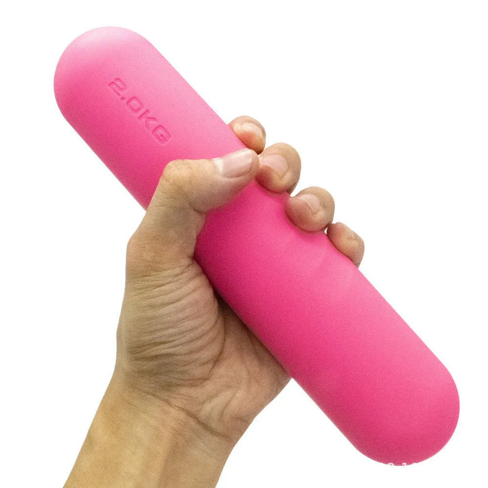 A hand-drawn silicone-edged dumbbell stick in one of six colours, shown as a single piece of fitness equipment.