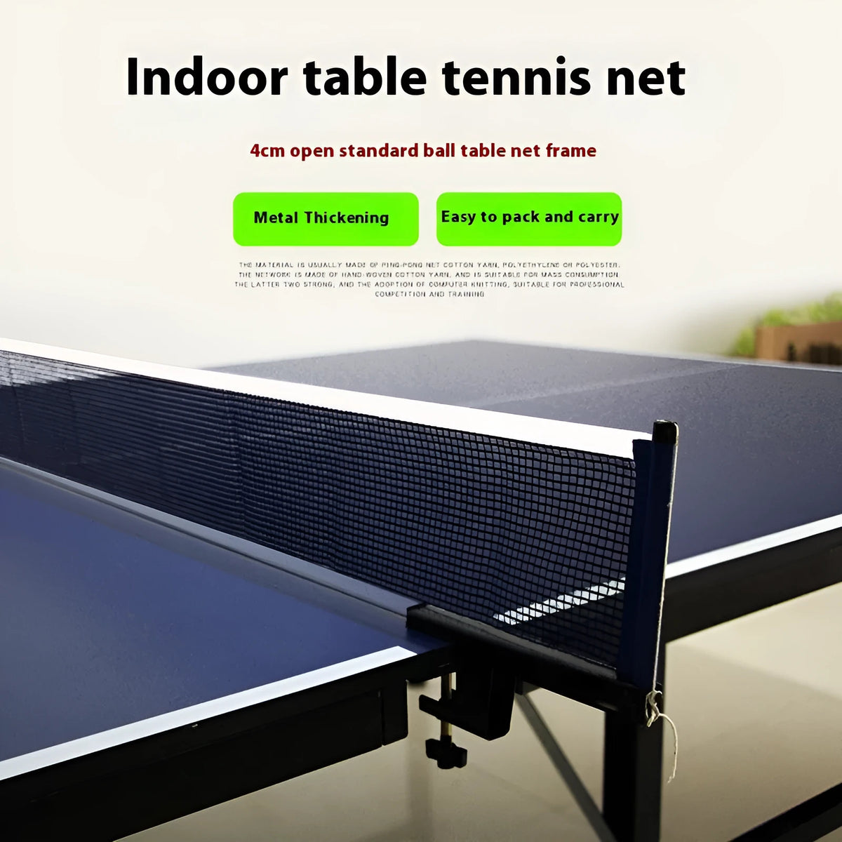 Thickened table tennis post set with universal large clip for indoor open grid table frames.