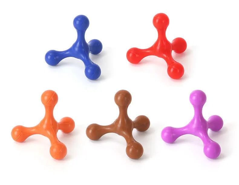 Blue silicone three-leg chew toy for small to medium dogs on white background