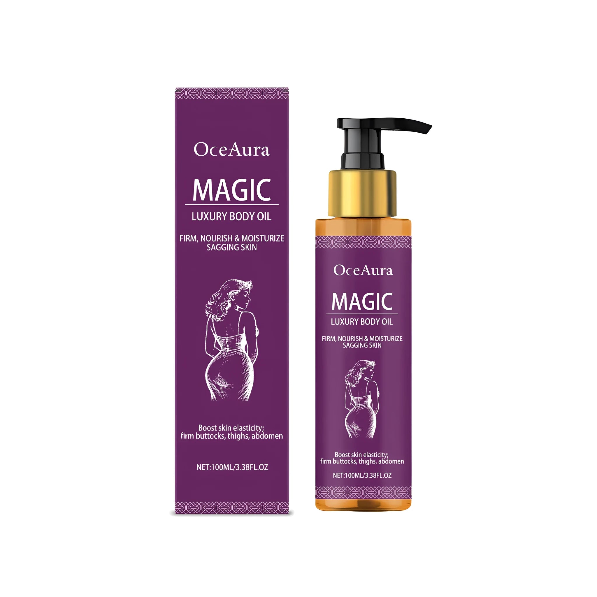 100 ml bottle of luxury body oil with sweet almond, lavender, and rose hip oils