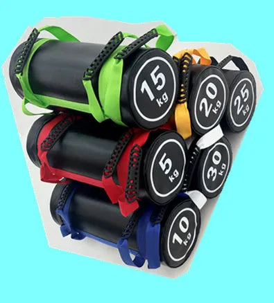 Flat white PVC fitness power training sandbag for gym weight lifting.