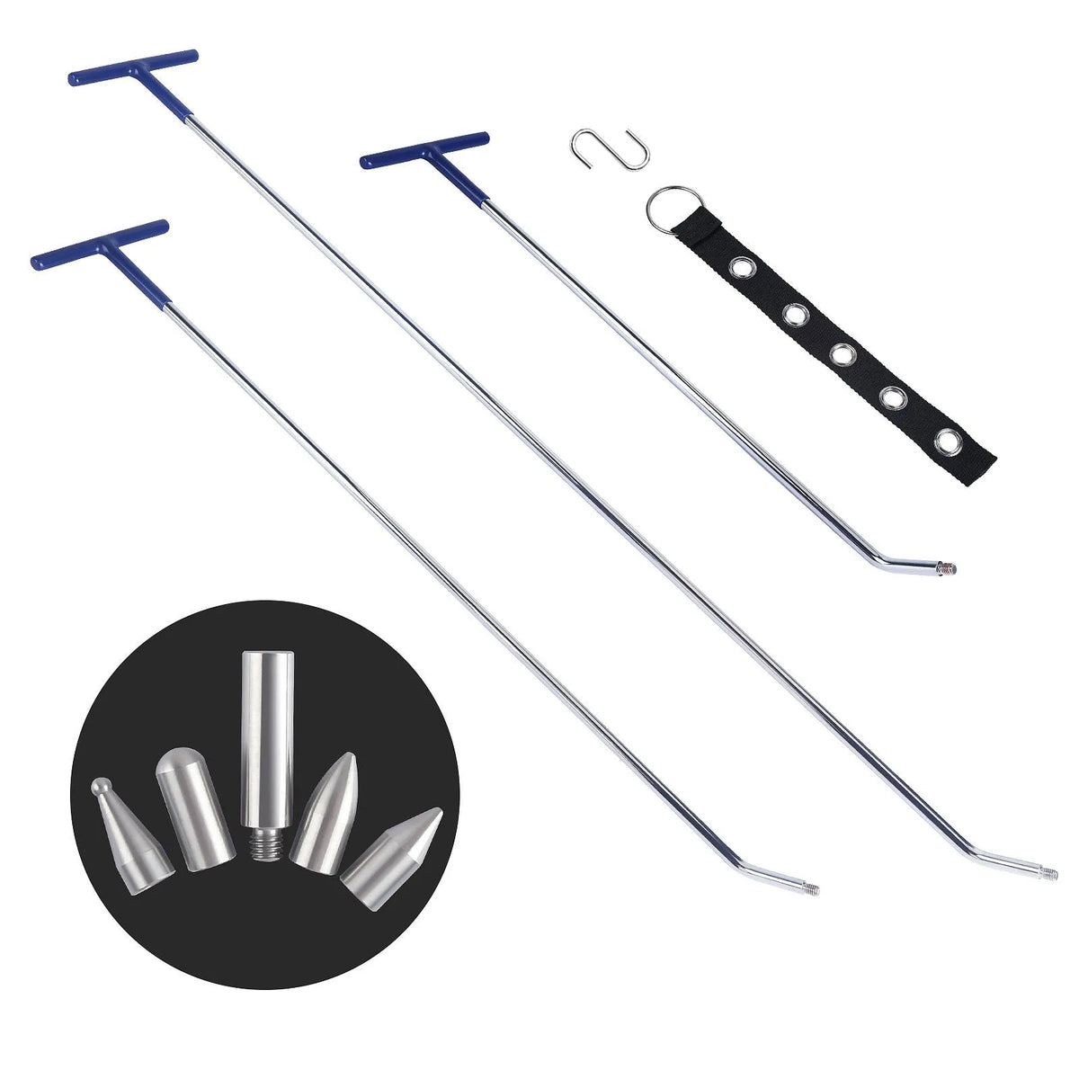 Three-piece alloy steel car dent repair tool set with hook crowbars for automotive body panel maintenance