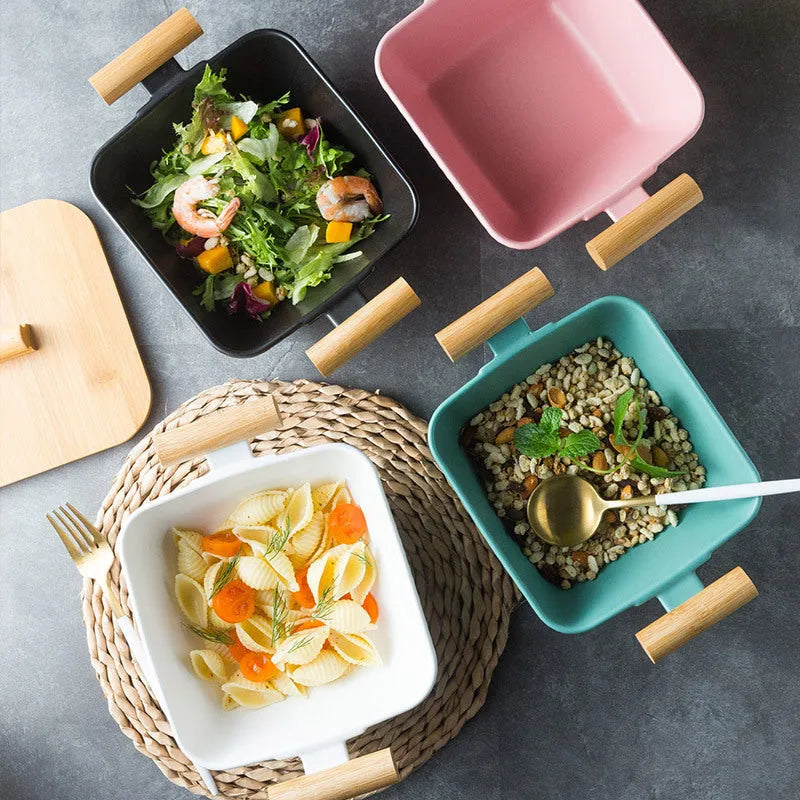 Creative irregular shaped porcelain bowl with matching lid in modern simple style