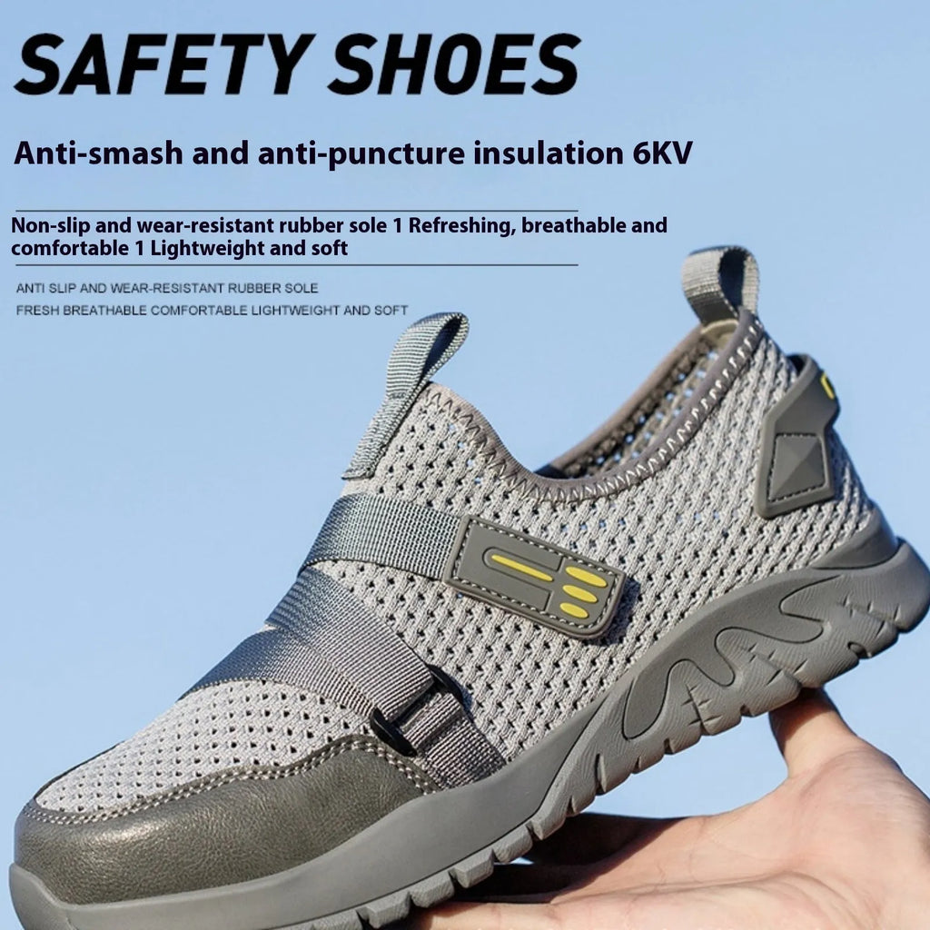 Men's grey anti-smash anti-puncture insulated safety shoes with rubber sole