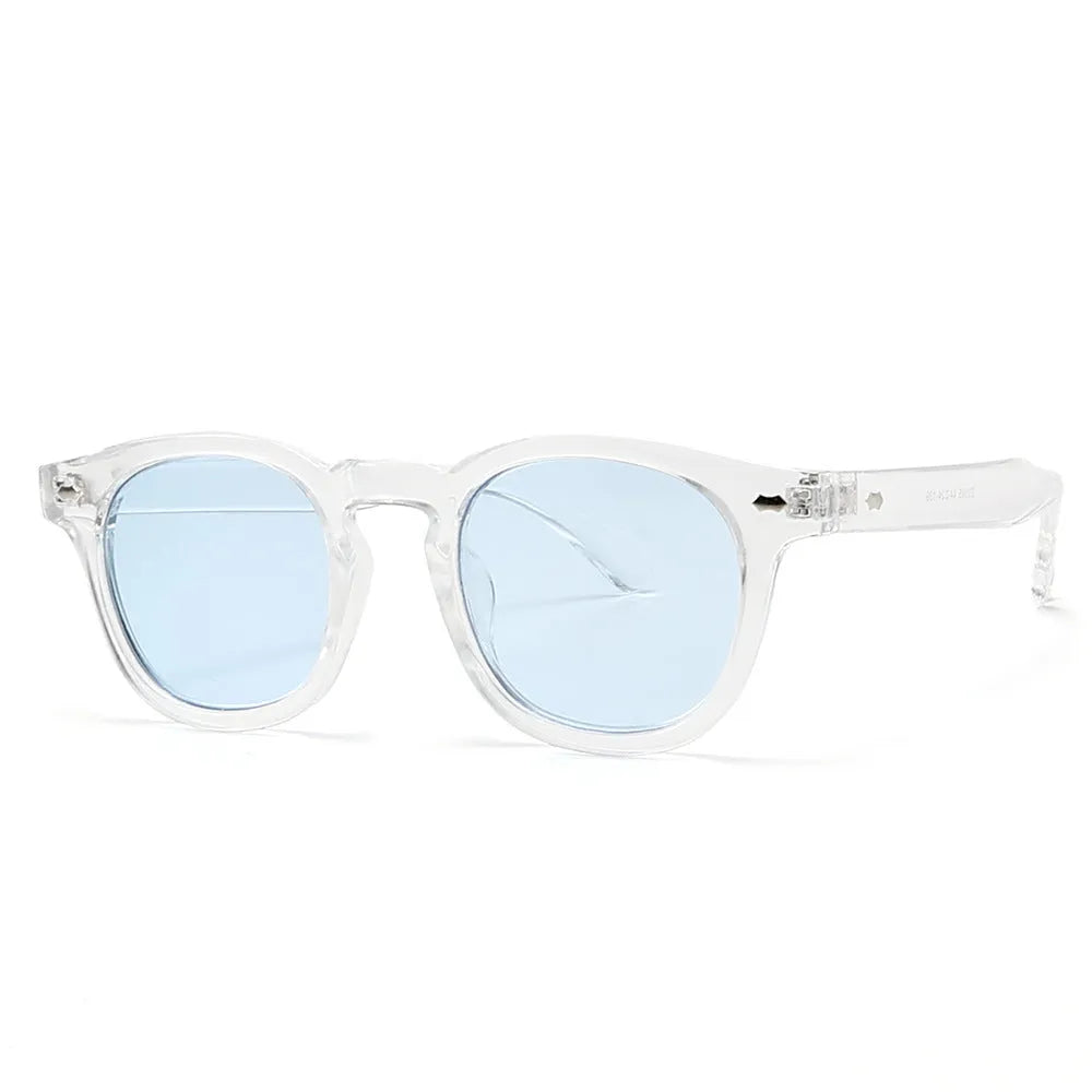 Round rim plastic sunglasses in bright black frame with simple retro design for sun protection