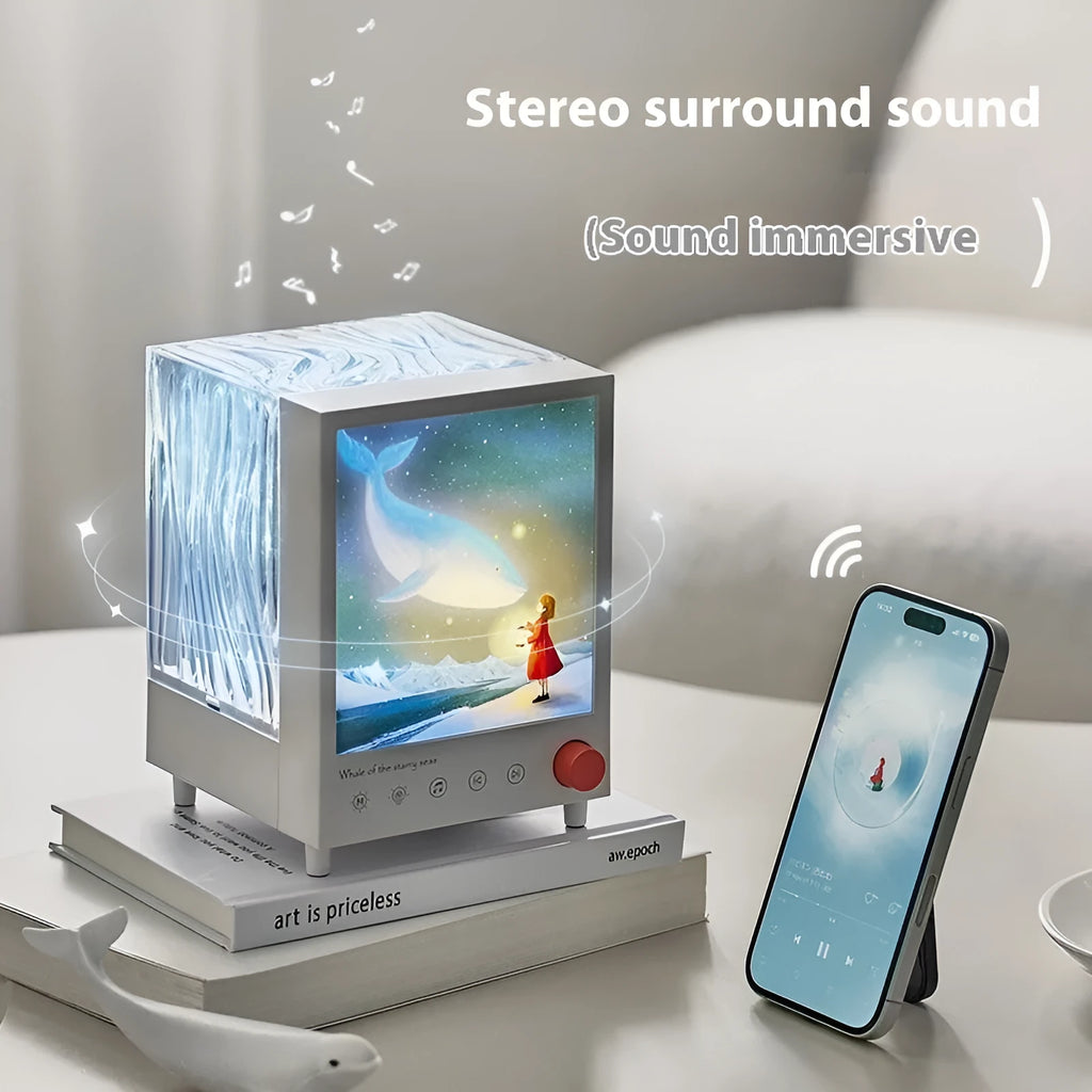 Aurora Treasure Box star sea whale projection lamp showing compact design with Bluetooth connectivity