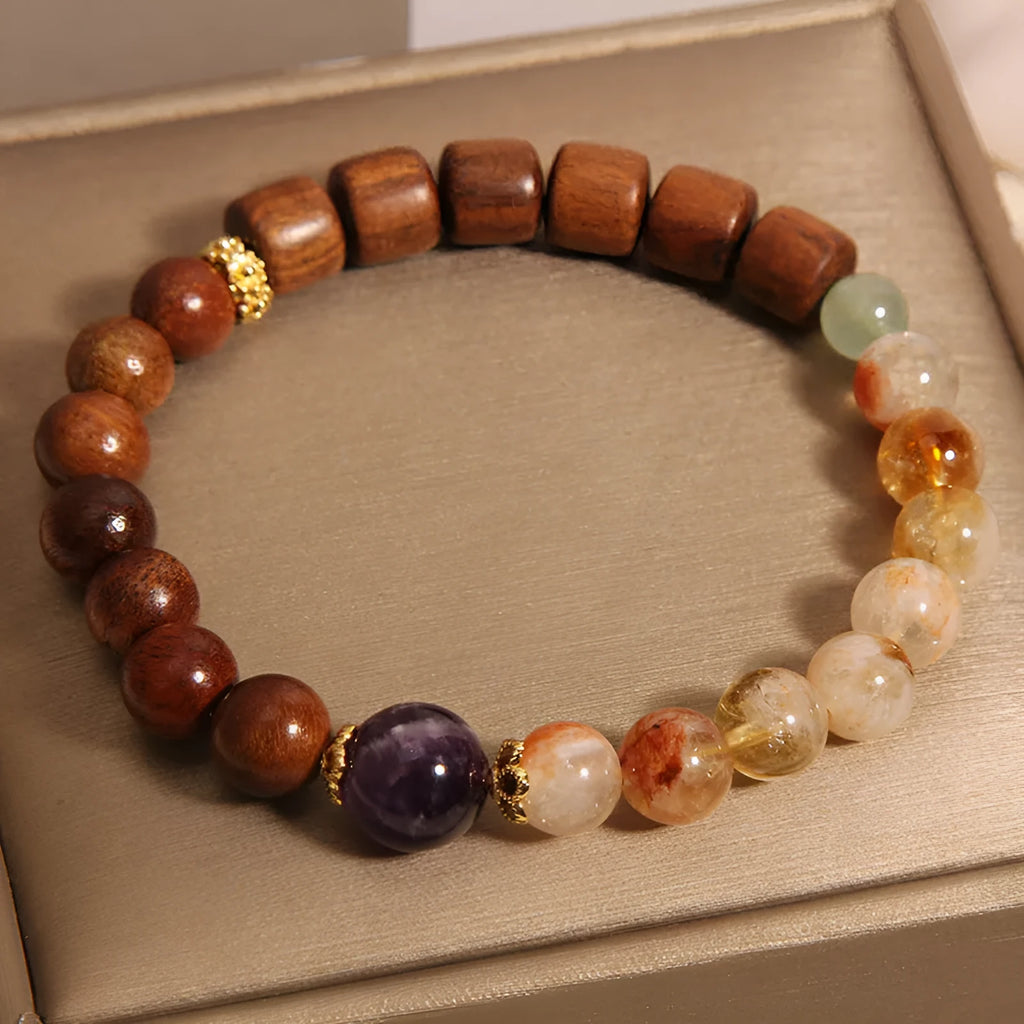 Women's bracelet with pineapple yellow tower crystal and ebony amethyst stones with pearl rhinestone pastoral styling