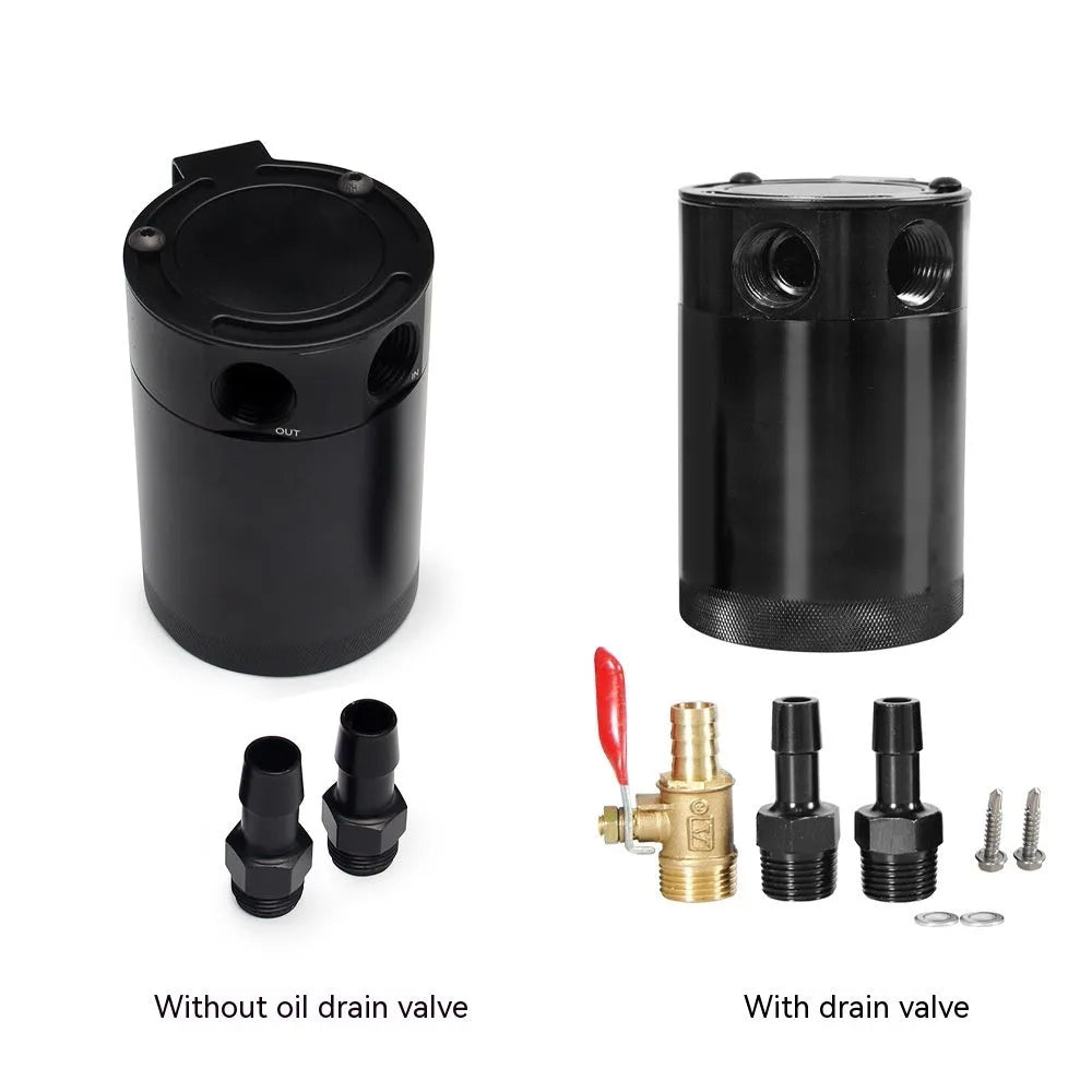 Automotive aluminium oil pot with two-hole breathable design and oil-free valve in black finish