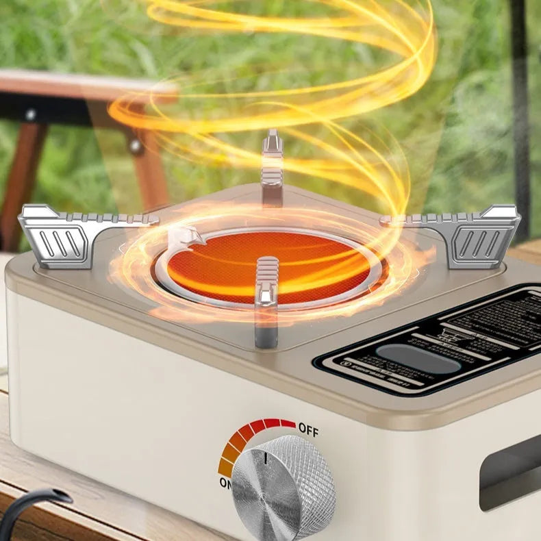 White portable infrared gas stove with windproof design for outdoor cooking for 2-5 people