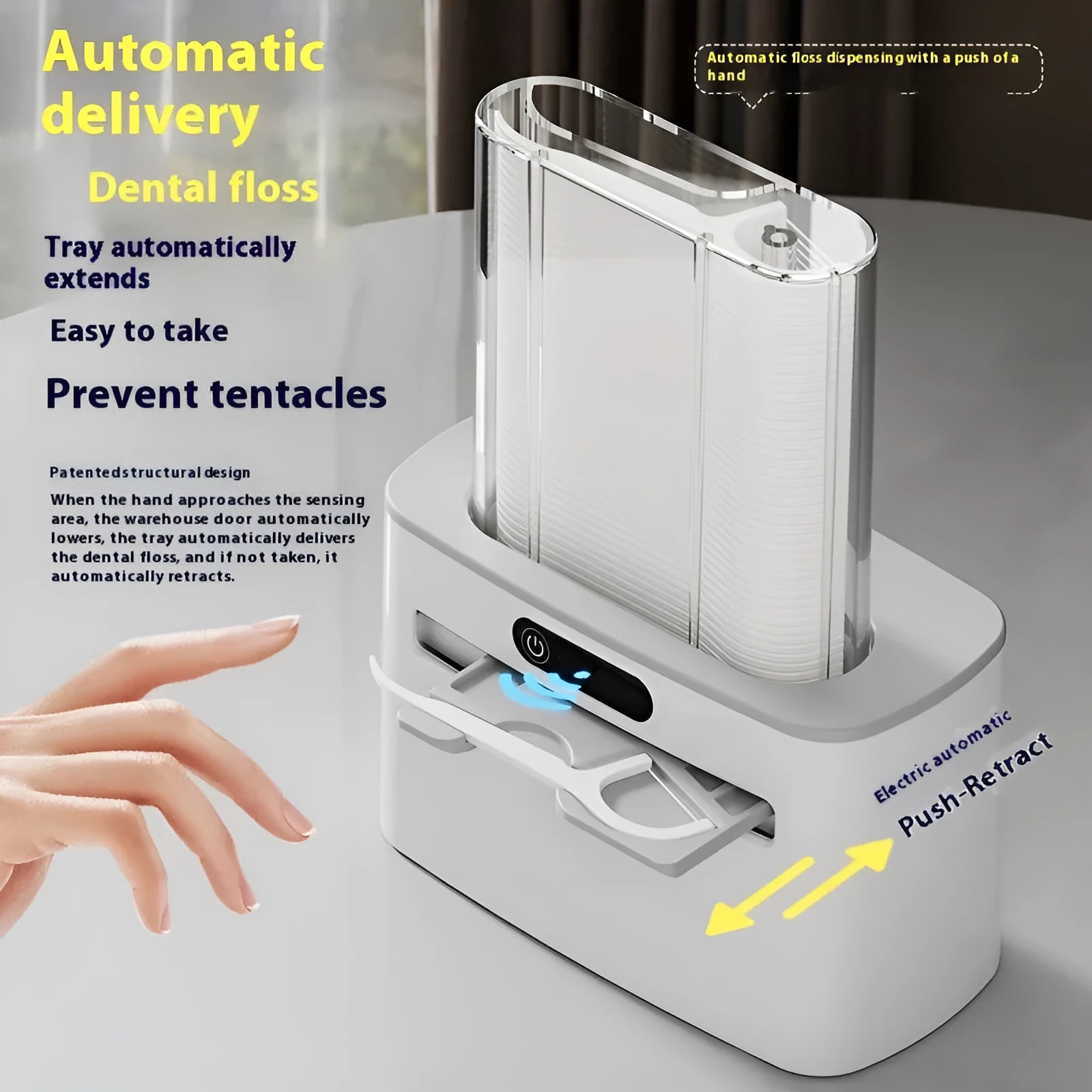 Intelligent induction dental floss box in dark grey, light grey or gold with automatic pop-up mechanism