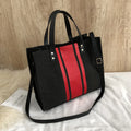 Canvas tote bag women's horizontal square zip top handbag 33cm wide with geometric stripe pattern