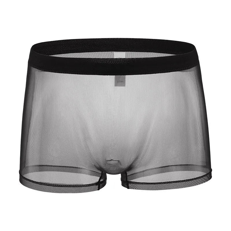 Men's low-waist mesh boxer briefs in various colours on a white background