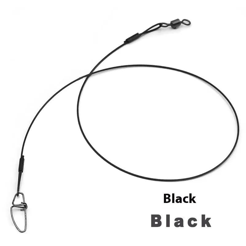 Ten green steel wire double buckle fishing leader pins laid out, each 54 cm long.